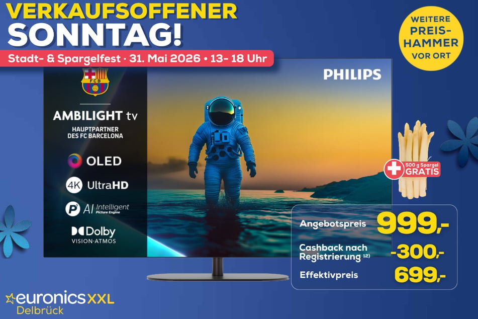 55-Zoll Philips-Fernseher 55OLED810/12 für 999 Euro (500 Gramm Spargel gratis).