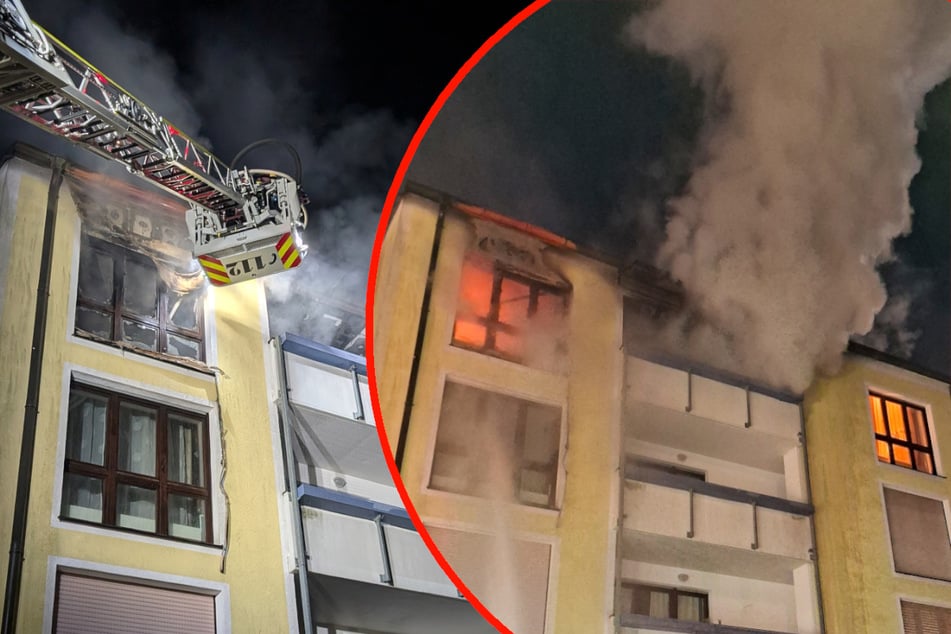 Beim Eintreffen der Feuerwehr schlugen die Flammen bereits aus den Fenstern im 4. Obergeschoss.