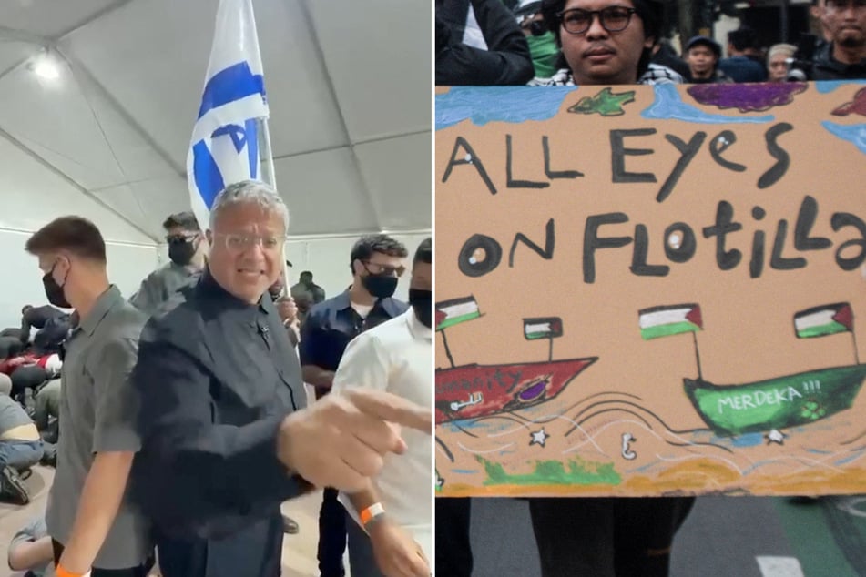 Israel's far-right national security minister Ben Gvir (l.) sparked outrage with a video showing detained activists from a Gaza-bound flotilla kneeling with their hands tied.