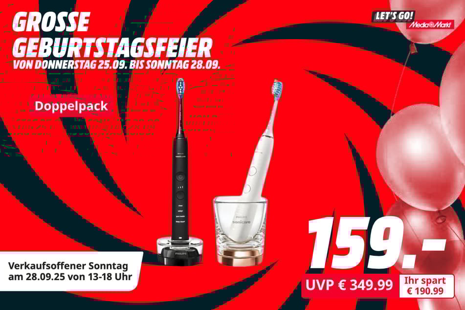 Philips-E-Zahnbürste HX9914/57 DiamondClean 9000 (im Doppelpack) für 159 statt 349,99 Euro.