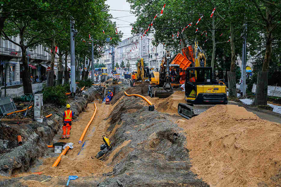 Die Bauarbeiten an der Bautzner Straße sind in vollem Gange.