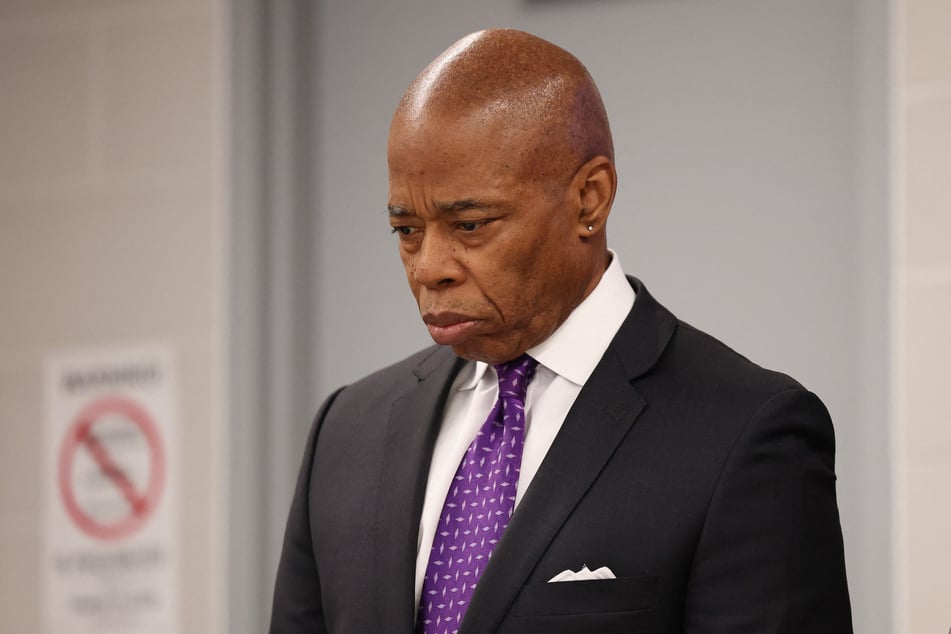 New York Mayor Eric Adams stands silently during a press conference at NYPD's 40th Precinct on Thursday in New York City.