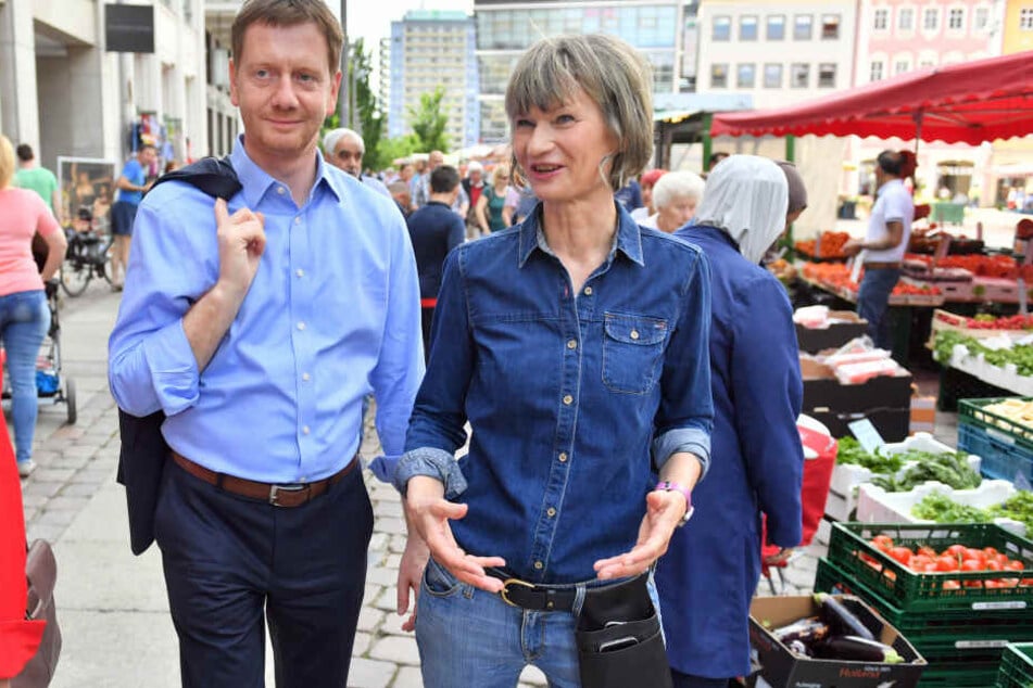 Michael Kretschmer (CDU) zu besuch in Chemnitz. Barbara Ludwig (SPD) führte den Ministerpräsidenten durch die Innenstadt (2019).