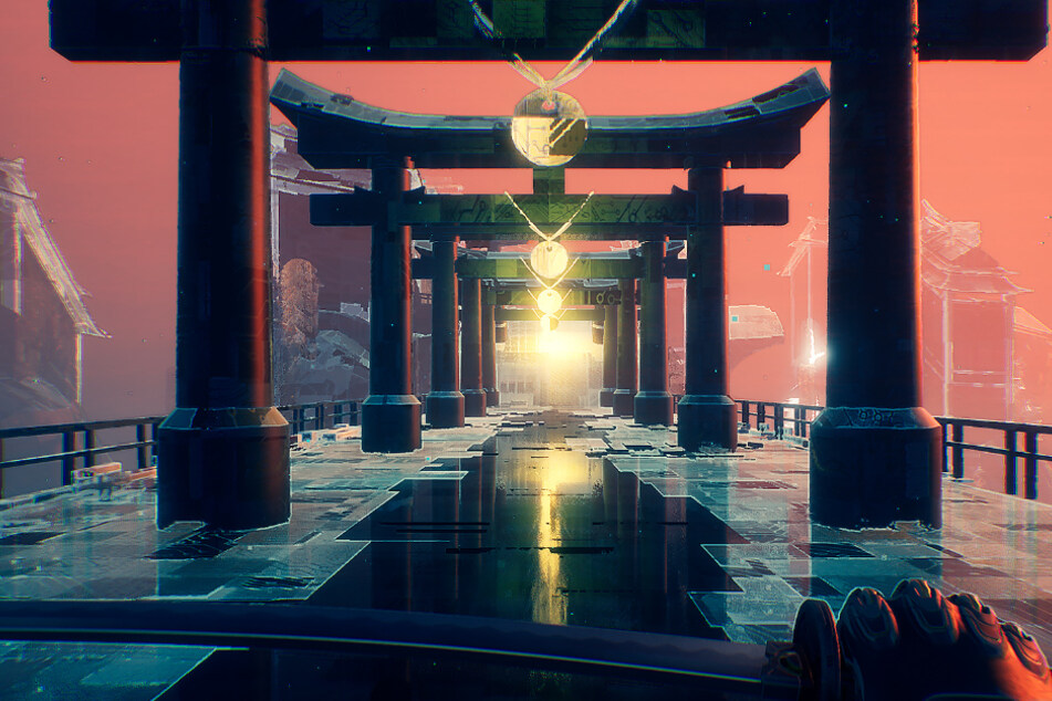 Zwischen den Kämpfen verschlägt es Euch immer wieder in eine japanisch anmutende virtuelle Realität. "Ghostrunner" wird aus der Ego-Perspektive gesteuert, wie Ihr hier sehen könnt. Dabei setzt das Spiel auf High-End-Grafik, die wirklich Eindruck macht!