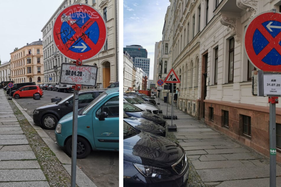 Gilt beides: Sowohl die in Fahrtrichtung Lortzingstraße angebrachten Parkverbotsschilder (l.) als auch die umgedrehten Richtung Pfaffendorfer Straße.