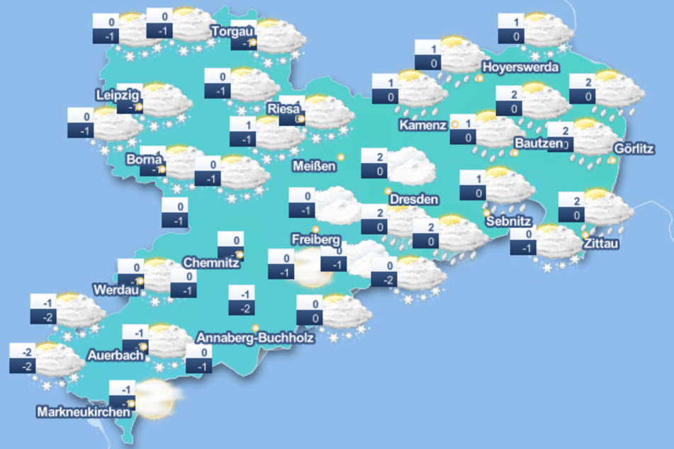 Der Deutsche Wetterdienst (DWD) meldet von Süden aufziehenden Schneefall, der sich dann in nordwestlicher Richtung ausbreitet. Östlich der Elbe soll es jedoch vorerst noch Regen geben.