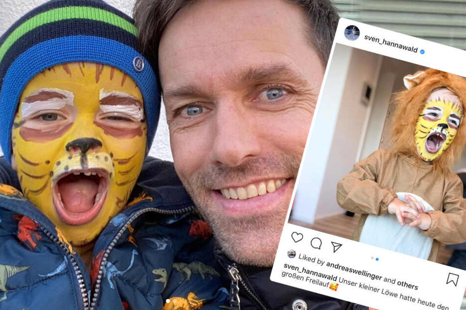 Sven Hannawald (45) feiert mit seinem Sohn Glen Fasching.