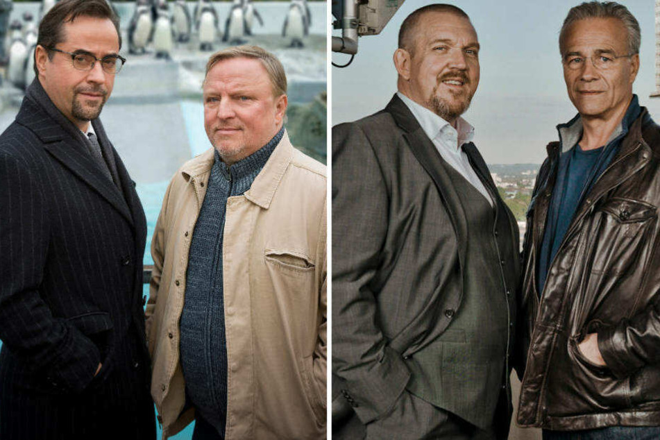 Die beliebtesten "Tatort"-Teams (l-r): Jan-Josef Liefers als Rechtsmediziner Prof. Karl-Friedrich Boerne, Axel Prahl als Kommissar Frank Thiel sowie Dietmar Bär und Klaus J. Behrendt als Kommissare Freddy Schenk und Max Ballauf.