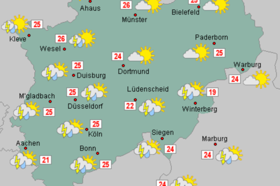 Bis Mitte der Woche wird es in NRW nicht nur nass, sondern auch gewittrig.