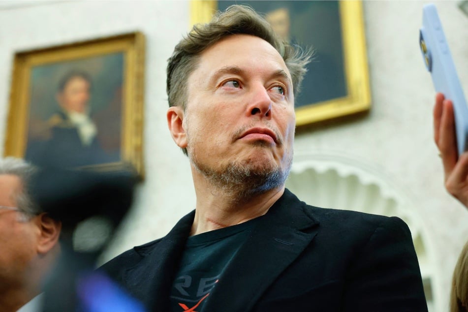 Elon Musk attending a press briefing in the Oval Office at the White House in Washington DC on May 21, 2025.