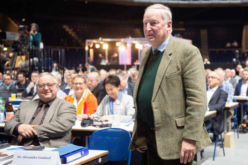 Alexander Gauland steht beim Parteitag der AfD bei seiner Wahl zum Ehrenvorsitzenden der AfD zwischen den Delegierten. F