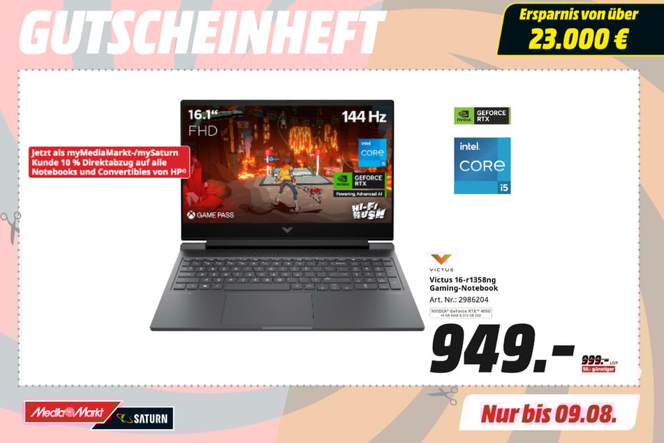 HP-Gaming-Notebook Victus 16-r1358ng für 949 statt 999 Euro.