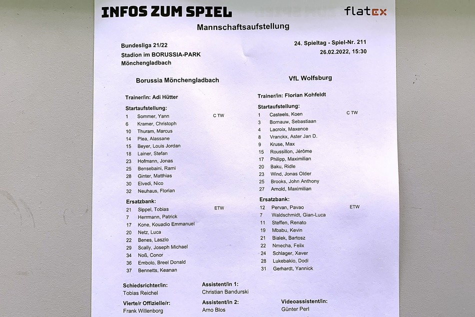 Duell am 24. Spieltag: Mit diesen Mannschaftsaufstellungen gingen Borussia Mönchengladbach und der VfL Wolfsburg ins Rennen.
