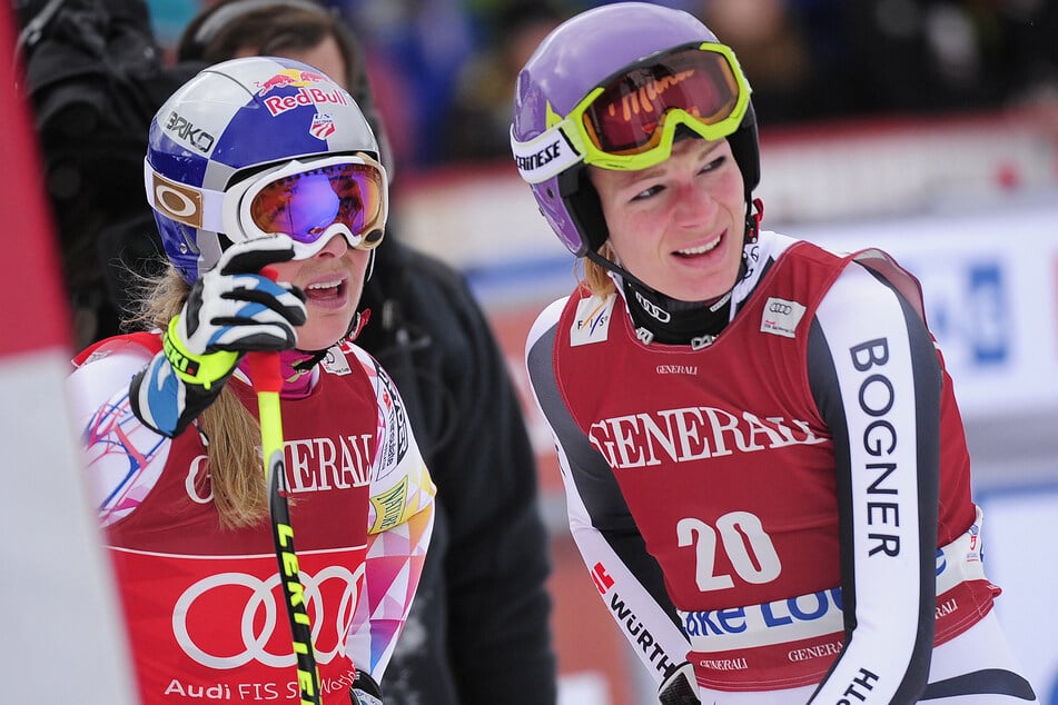 Lindsey Vonn (heute 41, l.) und Maria Höfl-Riesch (heute 40) 2011 beim Weltcup in Kanada. (Archivfoto)