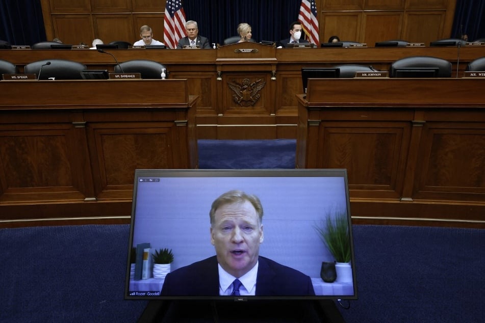 NFL Commissioner Roger Goodell virtually testifies to the House Oversight and Government Reform Committee during a hearing about sexual harassment.