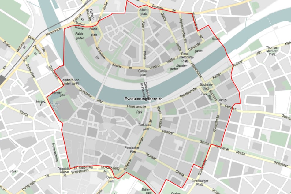 Im rot umrahmten Bereich dürfen sich während der Bombenentschärfung keine Menschen aufhalten.