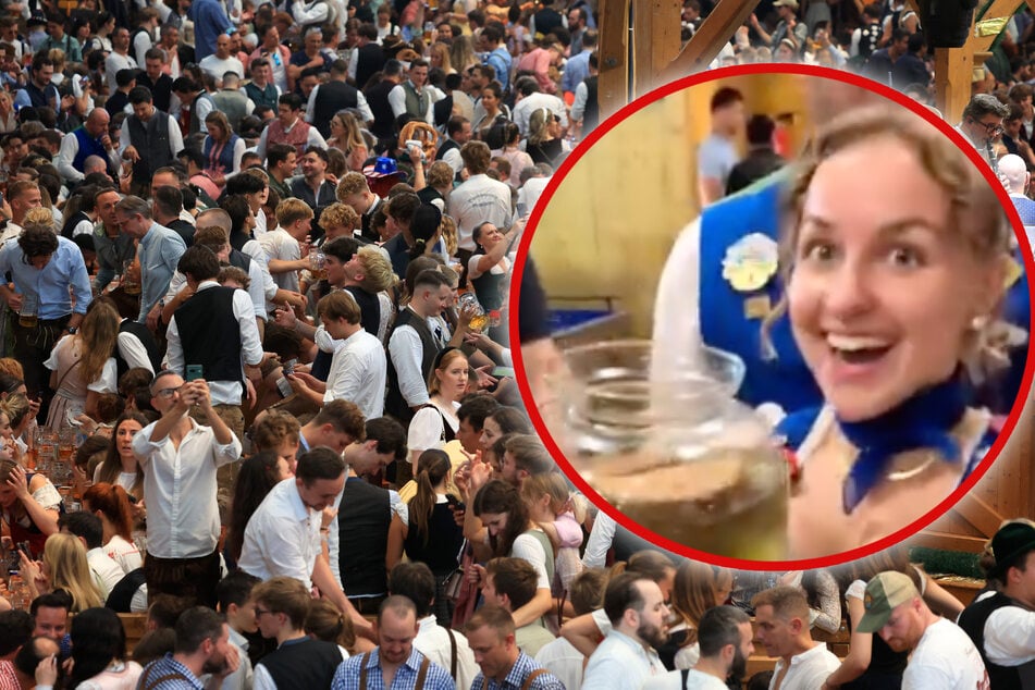 Die Wiesn-Bedienung war sichtlich verwundert über den kuriosen Fund.