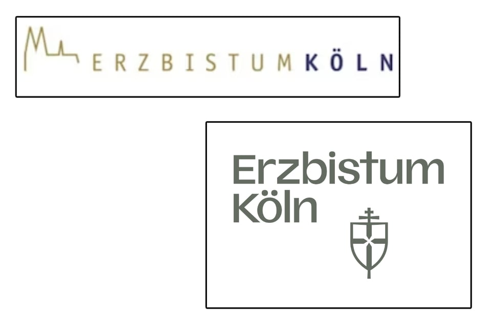 Das alte Logo (oben) des Erzbistums Köln wird durch ein neues (unten) ersetzt - der Dom fehlt dann völlig.