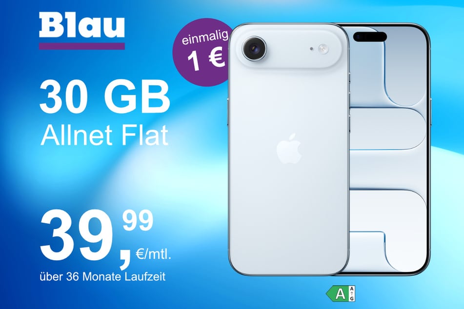 Das neue iPhone 17 Air im Blau Allnet L für einmalig 1 Euro.