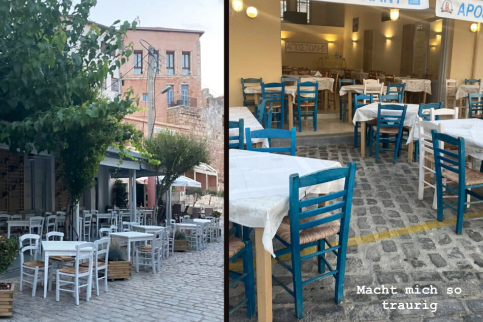 Gerda Lewis (27) zeigt bei Instagram, wie leer griechische Restaurants wegen Corona sind. (Fotomontage)