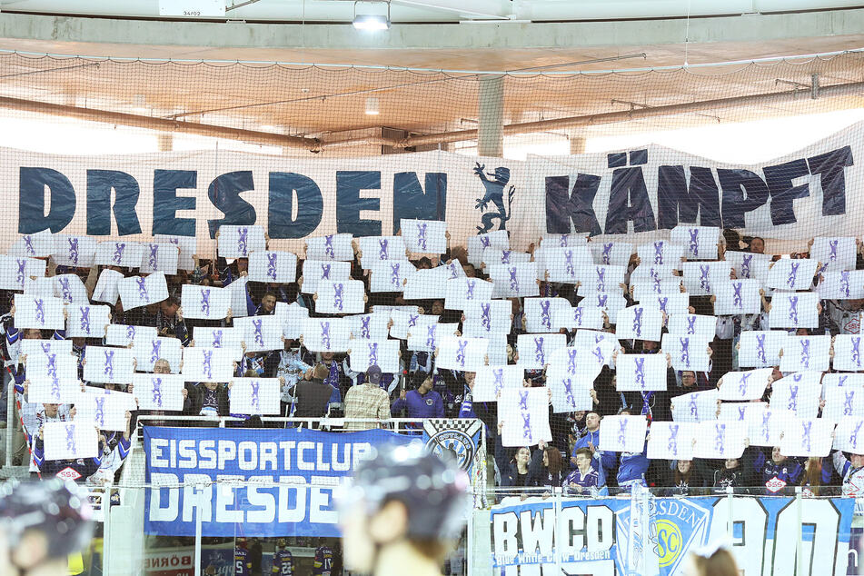 Etliche Dresdner Fans unterstützen den Eissportclub in Weißwasser.