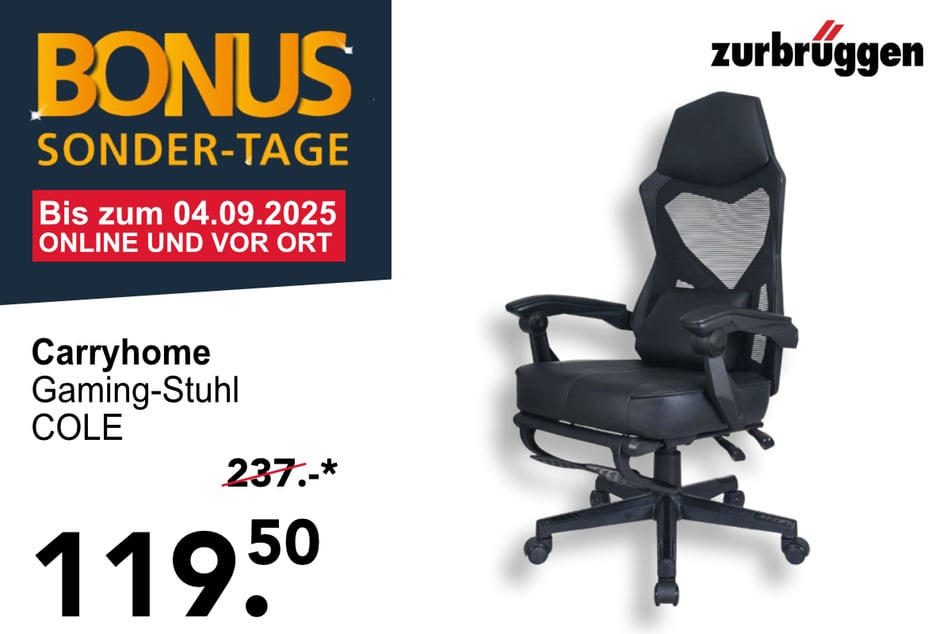 Der Carryhome Gaming-Stuhl COLE
für 119,50 statt 237 Euro.