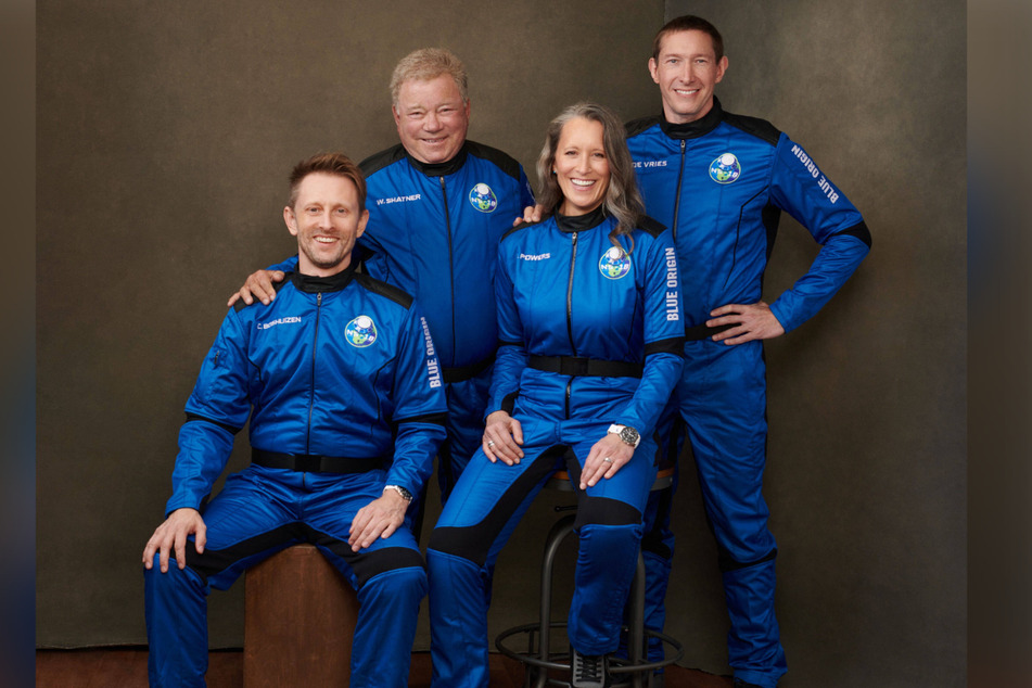 Blue Origins' flight crew on Wednesday consisted of (from l. to r.) Dr. Chris Boshuizen, William Shatner, Audrey Powers, and Glen de Vries.