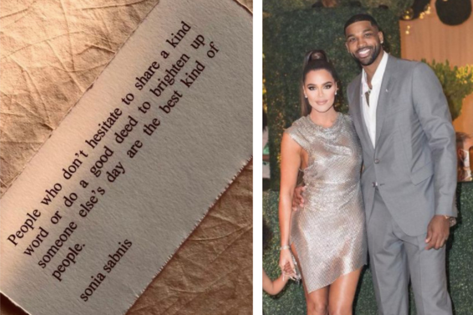 Khloe's posted a quote to her Instagram story on Tuesday night (l.). The couple photographed together last month (r.).