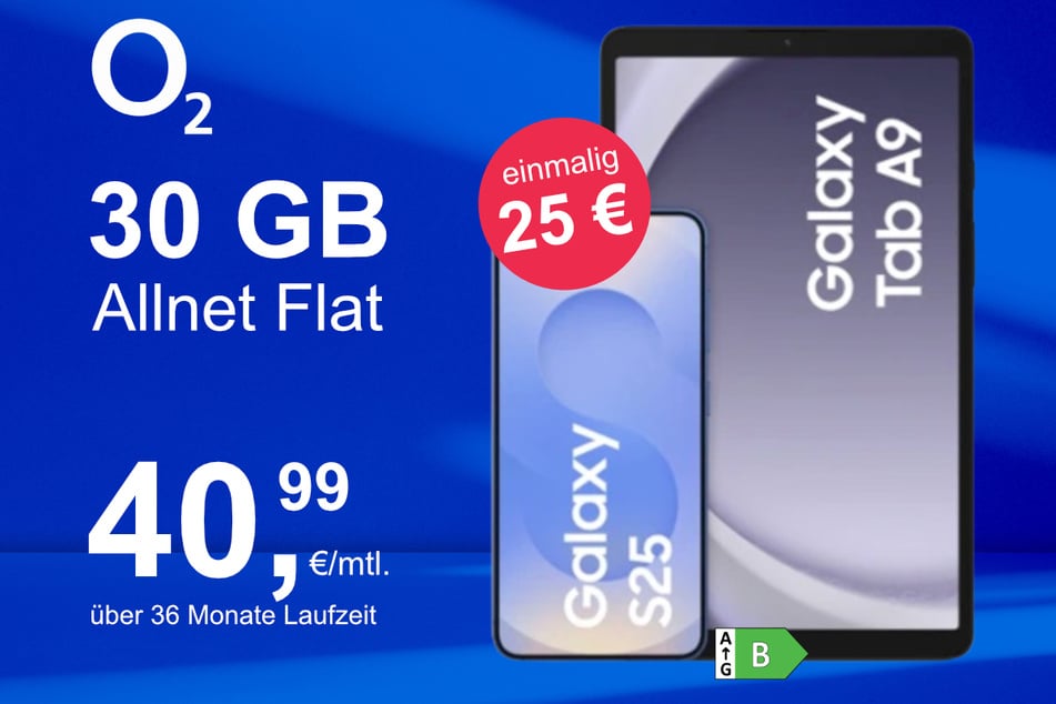 Das Samsung Galaxy S25 + Tab A9 im o2 Mobile M für einmalig 25 Euro.