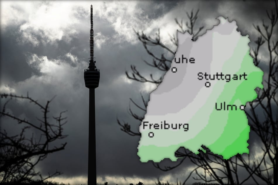 Graue Wolken ziehen am Stuttgarter Fernsehturm vorbei.