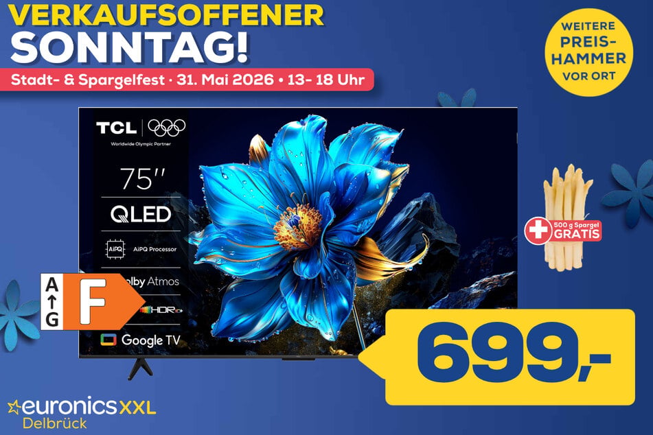 75-Zoll TCL-Fernseher 75P79K für 699 Euro (500 Gramm Spargel gratis).