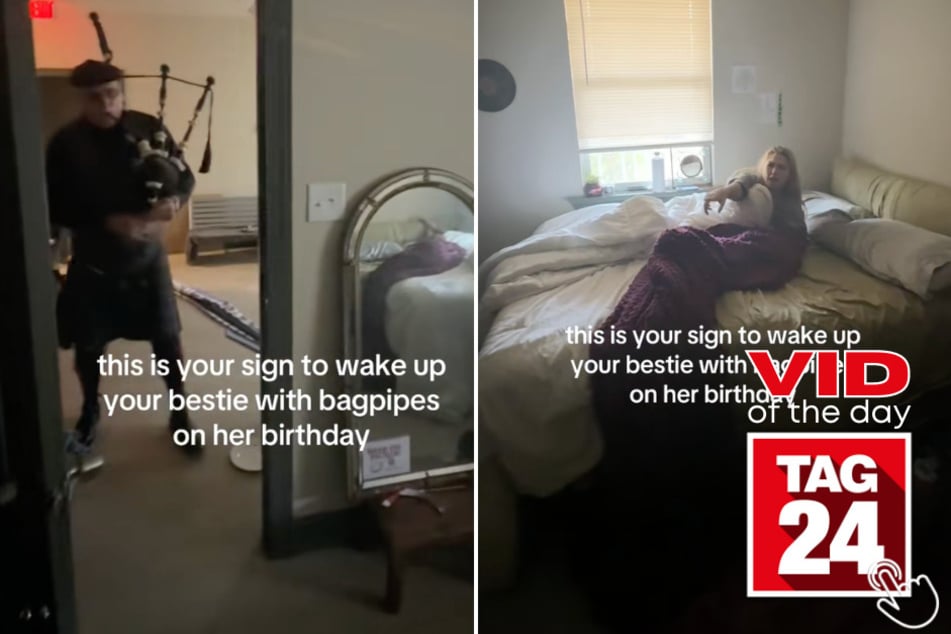 This girl's best friend woke her up with a live bagpipe player for her birthday and her reaction is absolutely priceless!