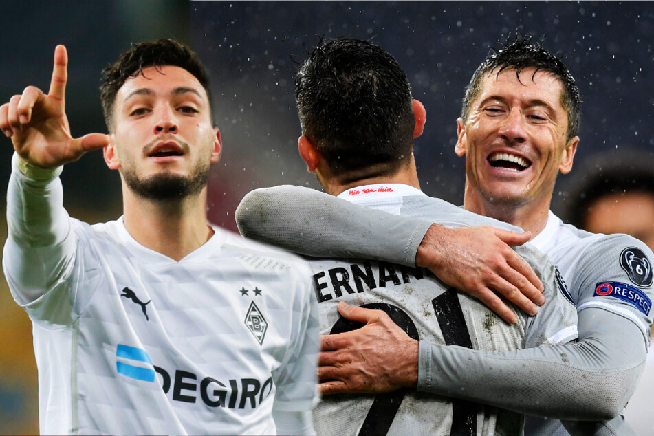 Borussia Mönchengladbach (l.; Ramy Bensebaini) und der FC Bayern München (M. und r.; Lucas Hernandez und Robert Lewandowski) gewannen jeweils klar und schossen beide sechs Tore!