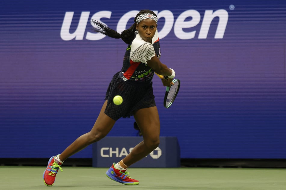 Coco Gauff hits a backhand against Caroline Garcia on day nine of the 2022 US Open.