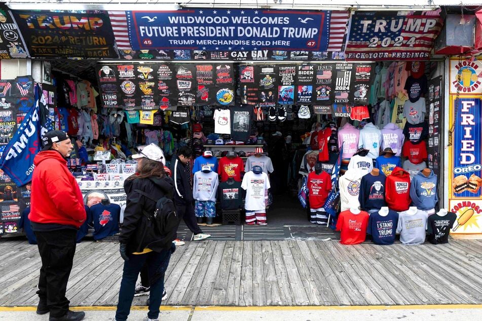 Boardwalk shops on Wildwood Beach sell MAGA gear a day before Donald Trump's planned rally in New Jersey.