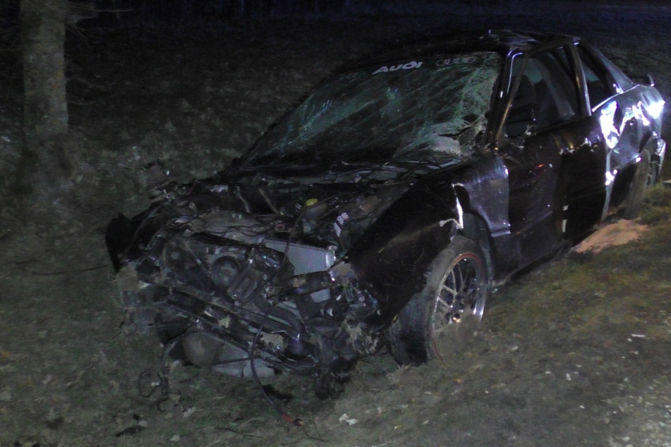 Der Audi prallte gegen einen Baum, überschlug sich und landete im Straßengraben.