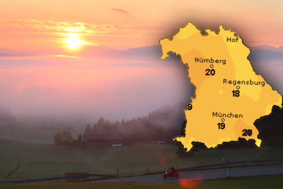 Sobald sich der Morgennebel aufgelöst hat, wird es sonnig in Bayern. (Bildmontage)