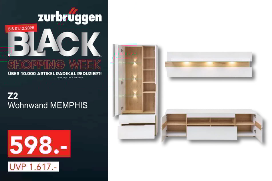 Die Z2 Wohnwand MEMPHIS
für 598 statt 1.617 Euro.