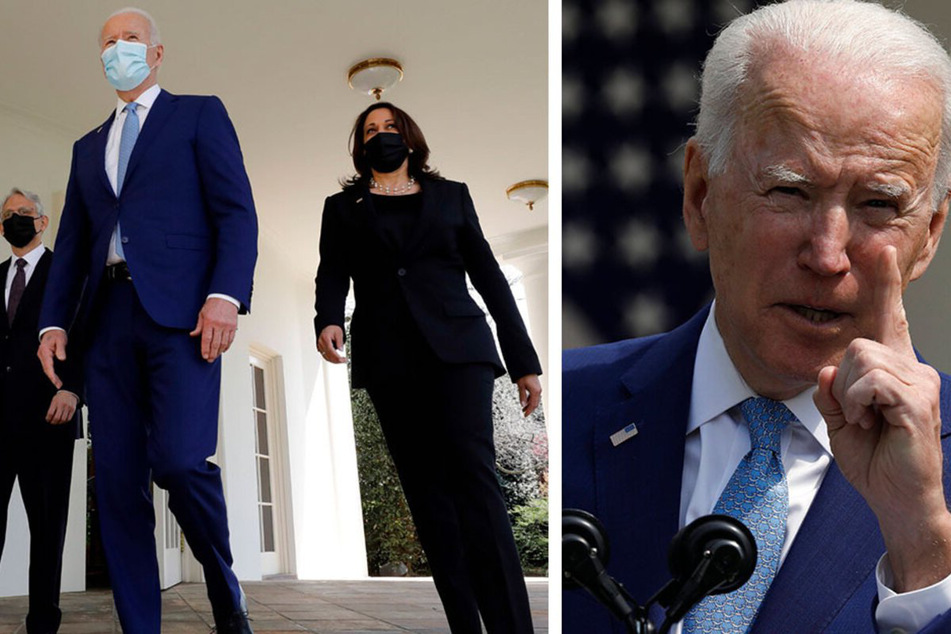 President Biden was joined by Vice President Kamala Harris and Attorney General Merrick Garland at the Rose Garden