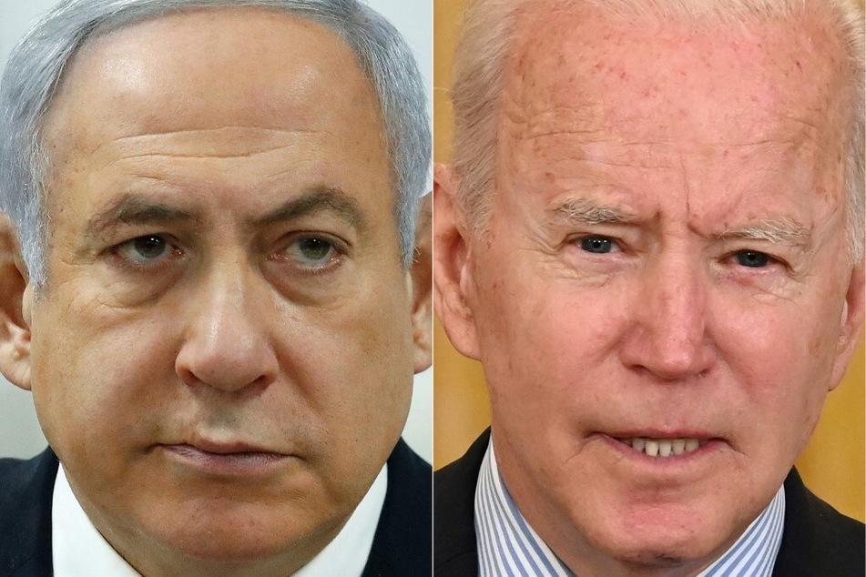 US President Joe Biden (r.) has urged Israeli Prime Minister Benjamin Netanyahu to slow down his efforts to overhaul his country's judicial system.