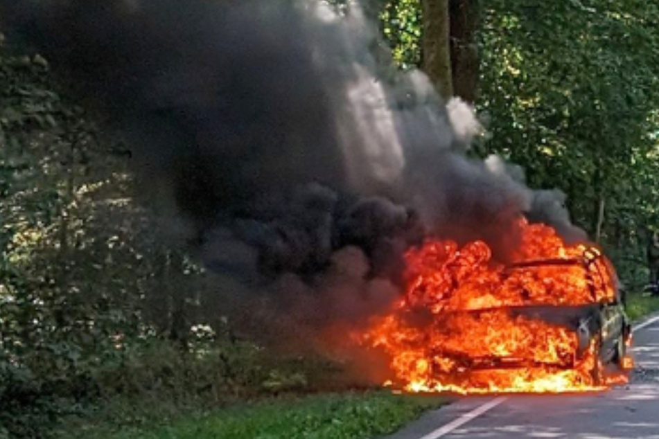 Auf der B71 bei Rotenburg (Wümme) ist ein Auto am heutigen Montag während der Fahrt in Flammen aufgegangen.