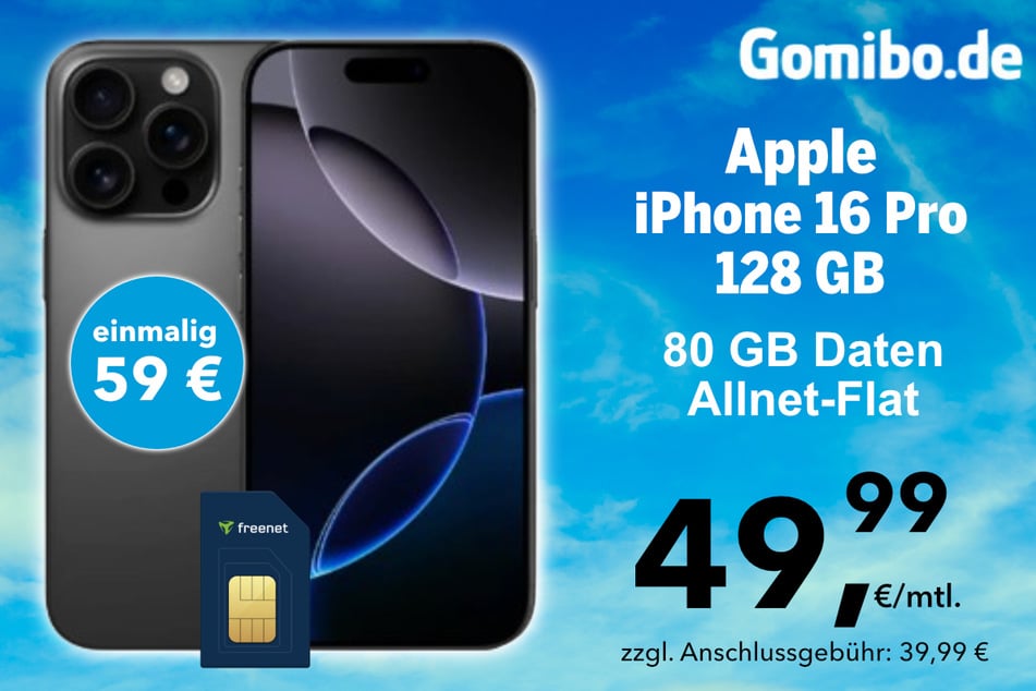 Das iPhone 16 Pro (128GB) in der 80 GB freenet Allnet-Flat für einmalig 59 Euro.