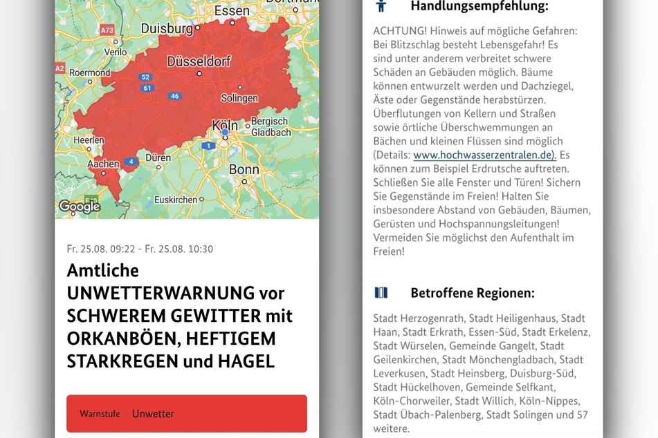 Für Nordrhein-Westfalen gibt es eine amtliche Unwetterwarnung.
