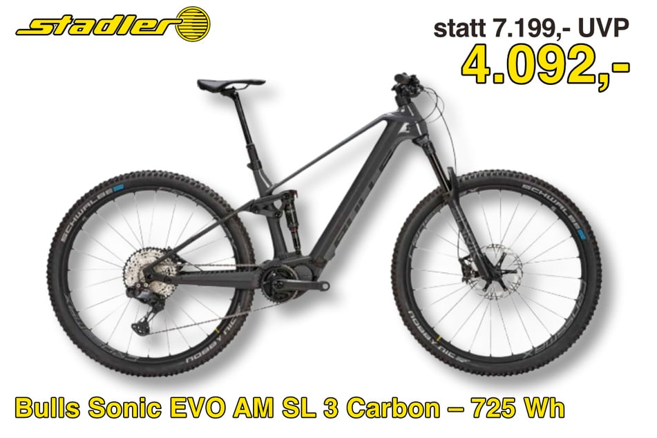 Das Bulls Sonic EVO AM SL 3 E-Bike für 4.092 statt 7.199 Euro.