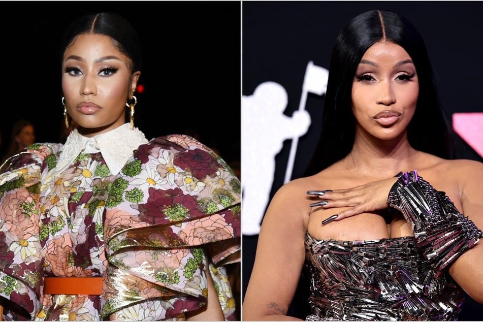 Cardi B's latest maternity shoot was hit with allegations that she was shading Nicki Minaj (l.).