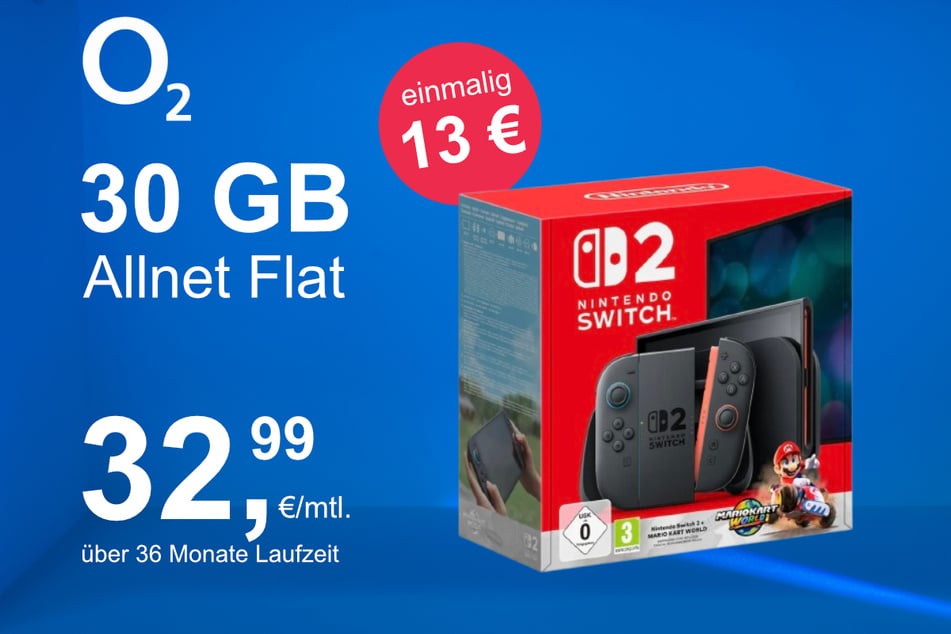 Die Nintendo Switch 2 plus Mario Kart World im o2 Mobile M inkl. 30 GB+ für einmalig nur 1 Euro.