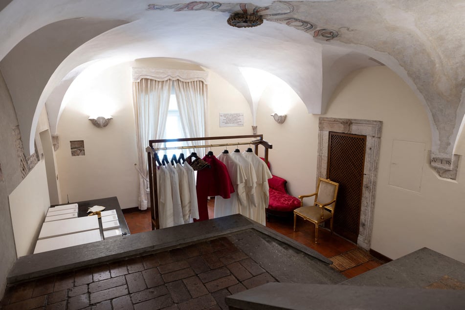 The "Room of Tears," where the newly elected pope will don the white papal vestments for the first time, is pictured ahead of the conclave on May 6, 2025.