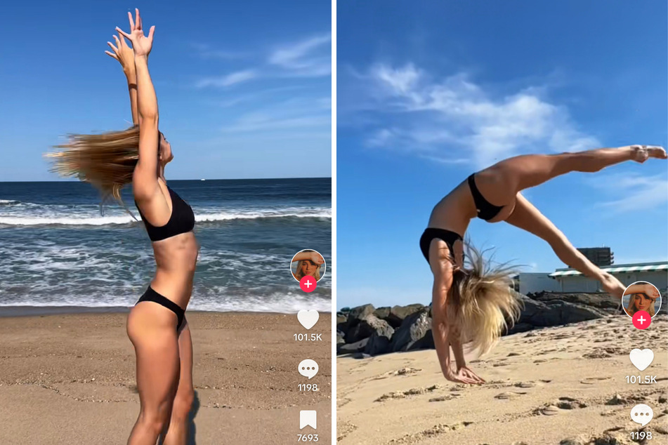 In her latest viral TikTok, Olivia Dunne calls for fans to meet her at the beach while she twirls, flips, and Baywatch jogs in the sand.