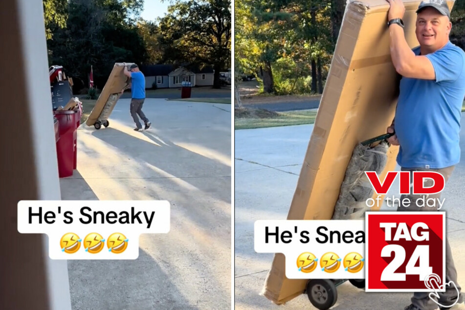 Today's Viral Video of the Day features a man who was caught trying to sneak a large box past his wife.