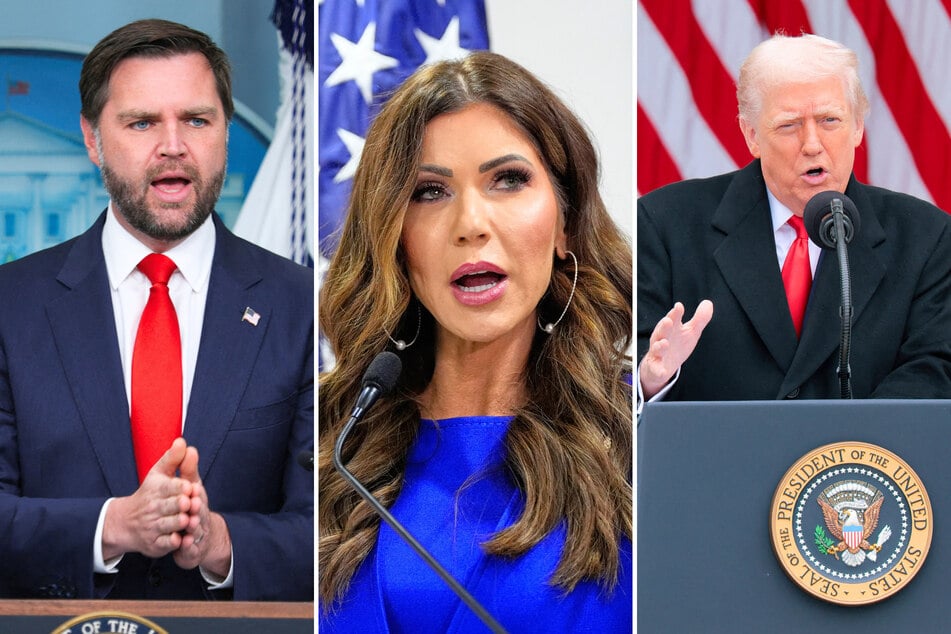 President Donald Trump (r.) and members of his administration – like JD Vance (l.) and Kristi Noem (c.) – have been pushing false information regarding the fatal shooting of National Guard troops.